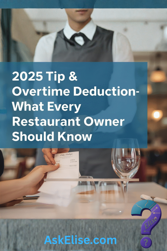 <img fetchpriority= 2025 tip and overtime deduction guide for restaurant owners — server hands receipt to customer. Learn wage compliance rules at AskElise.com.